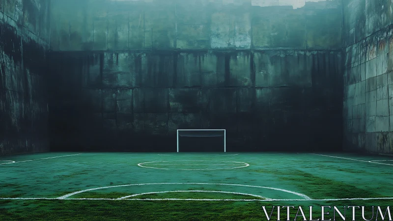 Lonely urban football court waiting for its next noisy game.