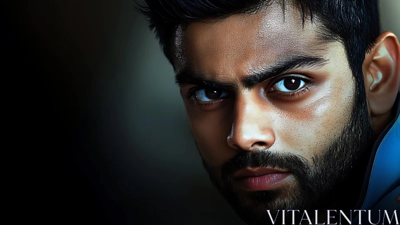 Intense male portrait in hyper-detailed digital realism.