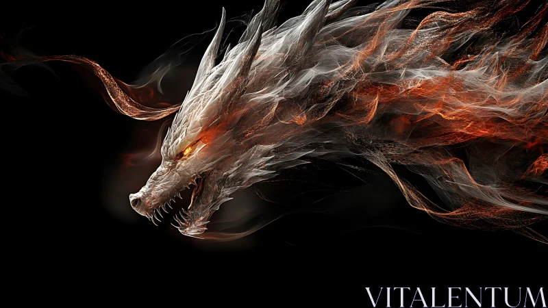 Spectral fire dragon emerging in translucent flame motion.