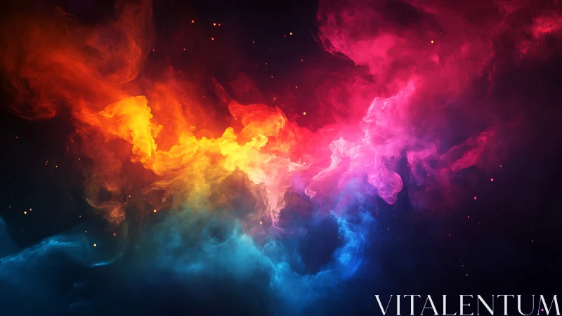 Multicolor gaseous nebula structure on dark space field.