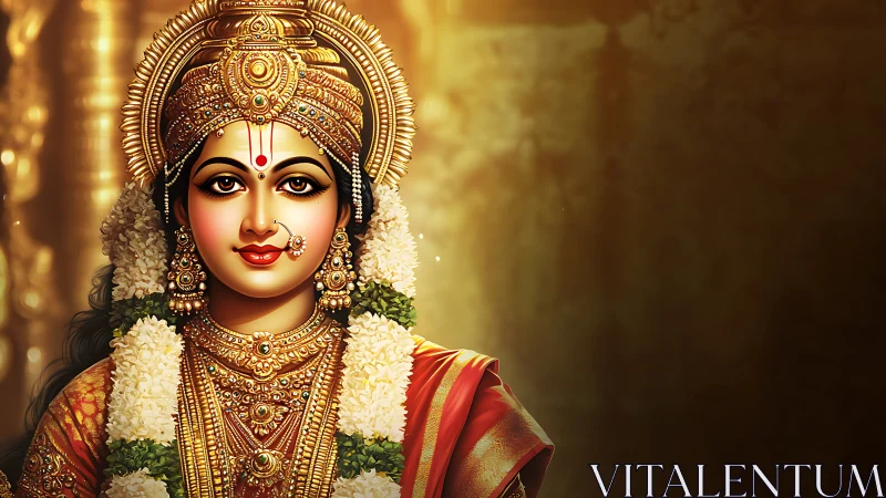 Radiant Indian goddess portrait glows in warm golden light