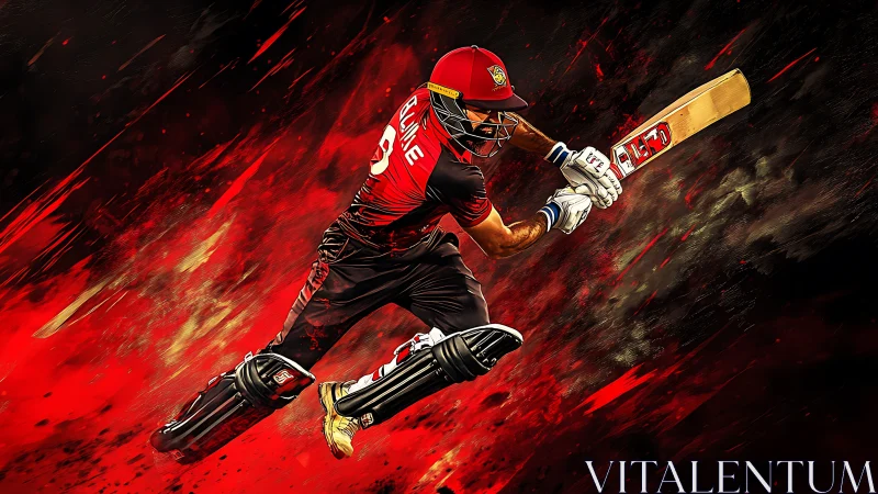 Dynamic cricket batsman rendered in high-energy digital art