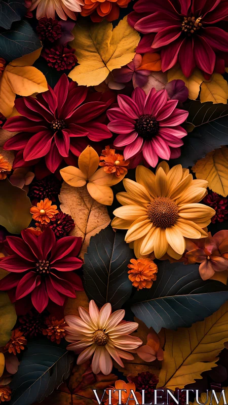 Chromatic Floral Composition with Layered Depth and Warm-Cool Color Contrast