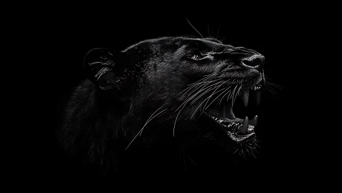 Snarling Large Cat Study in Grayscale.