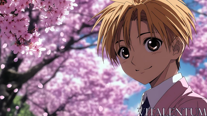 Cherry blossom smile under a pastel spring sky hush.