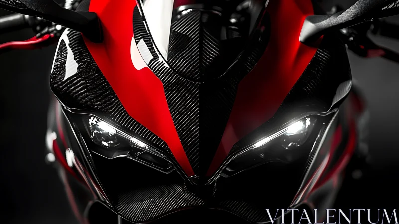 Predator headlights slice the dark on a carbon red superbike