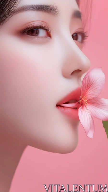 Digital portrait profile with floral accent and soft gradients.