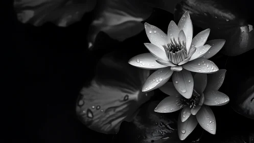 Water Lily's Delicate Dance: Beauty in Black and White.