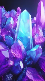 Luminous cyan crystal rises among glowing violet shards.
