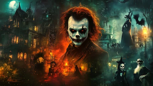 Haunted streets glow as eerie clowns and witches gather at night