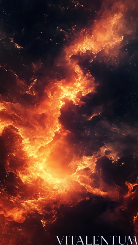 Cosmic Inferno Eruption Within Starlit Darkness