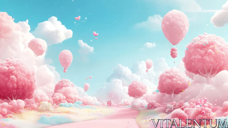 Cotton candy cloudscape with balloon cluster aerostats