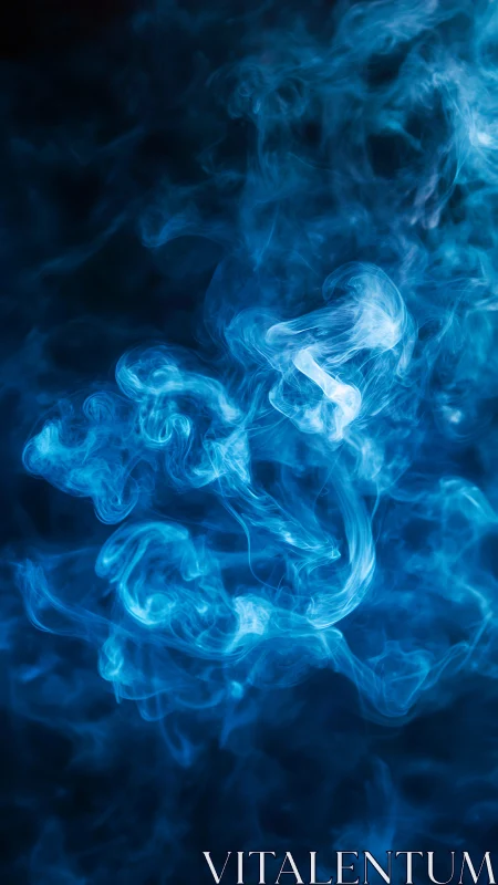 Blue smoke patterns in dark background vertical frame.