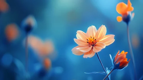 Peach-colored flower with unfocused background bokeh effect.