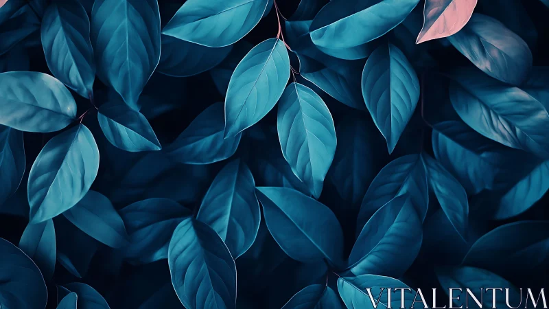 Calm teal leaves glowing softly in peaceful evening light.