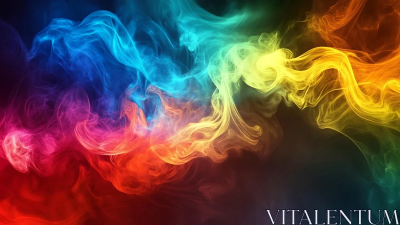 Multicolored vapor swirls on dark background gradient.