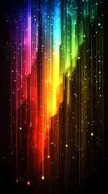 Vertical chromatic light streams in abstract digital spectrum.