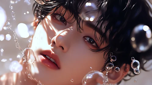 Glimmering portrait drifts in soft water and gentle light