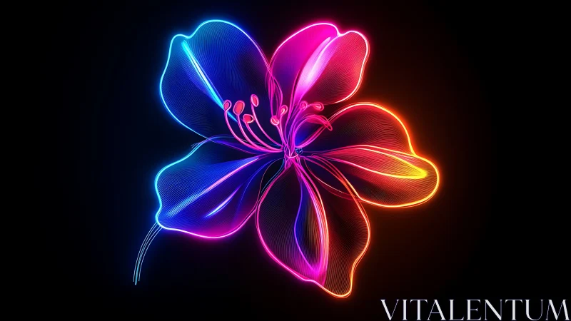 Neon gradient flower constructed from luminous line contours.