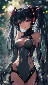 Cybernetic anime girl in sleek tactical bodysuit.