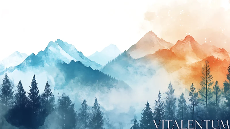 Morning mist kisses blue and amber mountain peaks gently