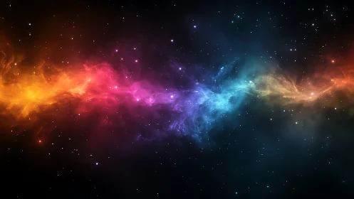 Colorful nebula ribbon stretching across starry space.