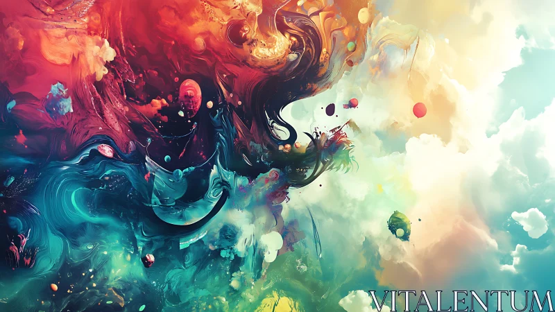 Colorful cosmic swirl merges abstract space and clouds.