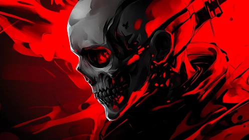 Crimson skeletal warrior rendered in high-contrast digital ink.