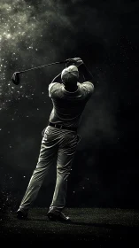 Powerful golfer’s swing sends sparks into the dark night