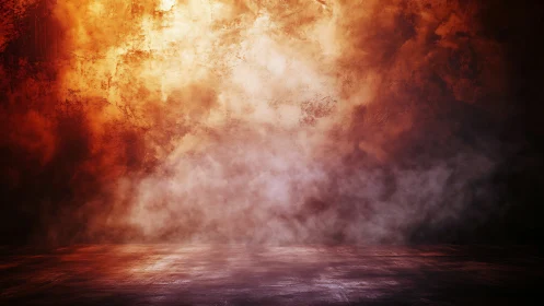 Smoky abstract stage backdrop with fiery textured wall.