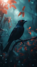 Midnight crow oracle in neon-dream jungle hush.