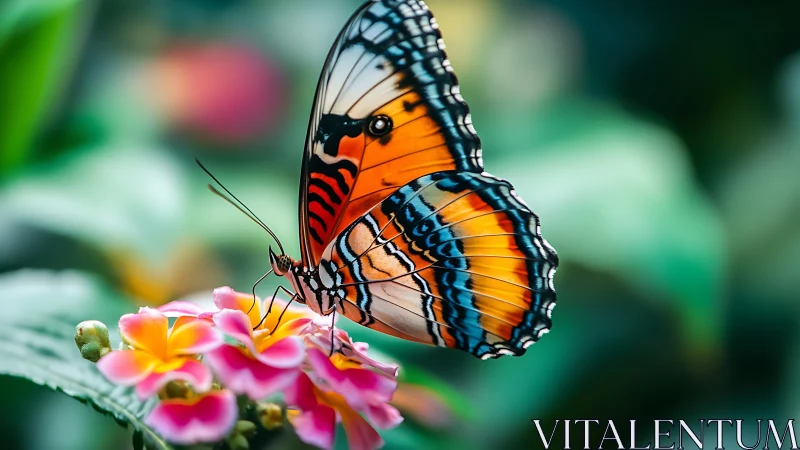 Winged mosaic sips sunrise nectar in a blurred green dream