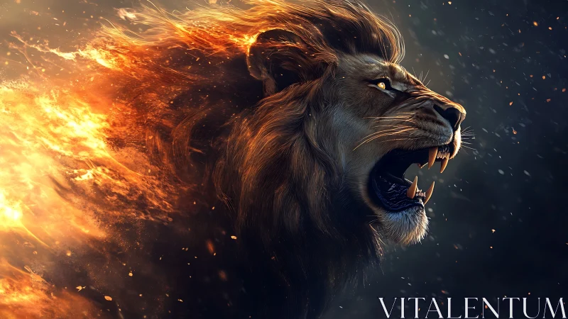 Thermodynamic lion profile with ballistic ignited mane plume.