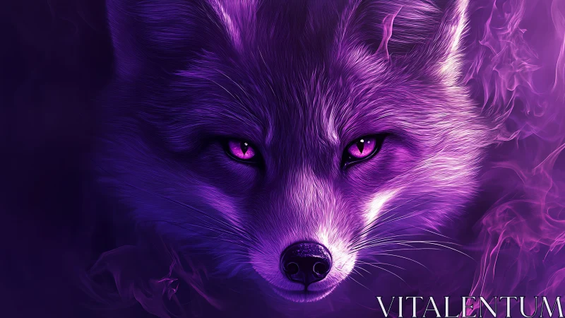Neon violet fox portrait rendered in high-detail digital lighting