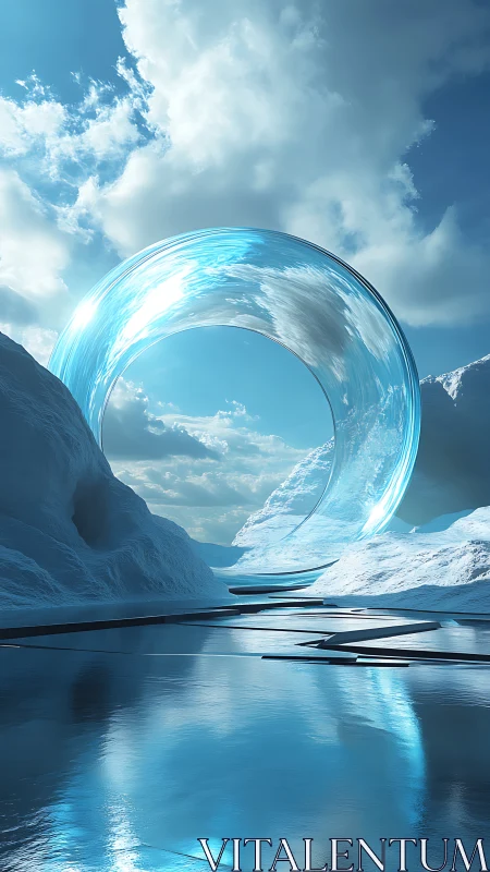 Glacial sky portal bends light into a shimmering blue halo