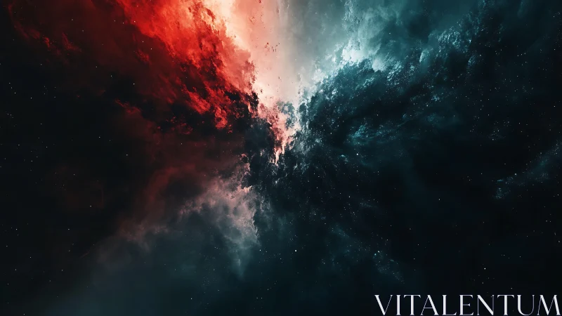 Nebula clouds split by bright vertical light in space