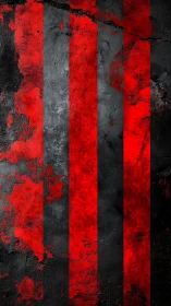 Bold red stripes crackle against a dark, weathered wall