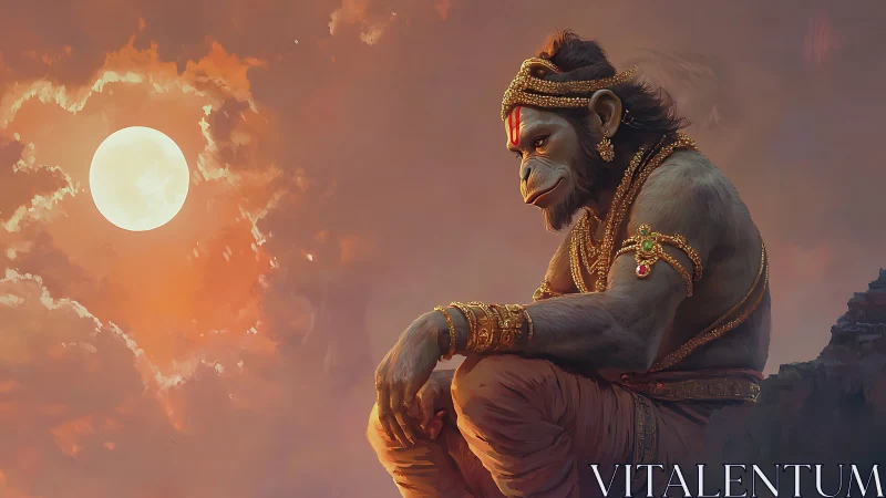 Moonlit warrior-monk pauses, draped in gold and quiet storms