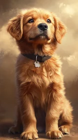 Golden retriever puppy portrait in warm studio light.