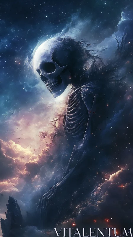 Cosmic skeletal titan dissolves through nebular starlight.