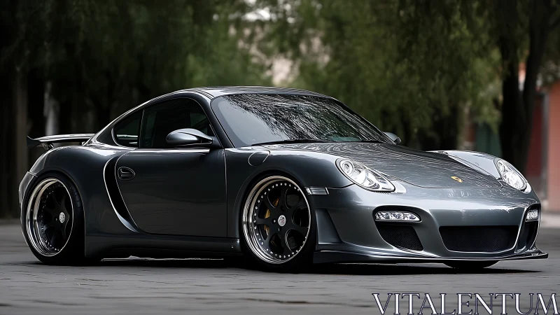 Low-slung silver sports coupe with widebody aero stance.