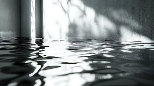 Minimalist Interior with Water Surface and Shadow Patterns.