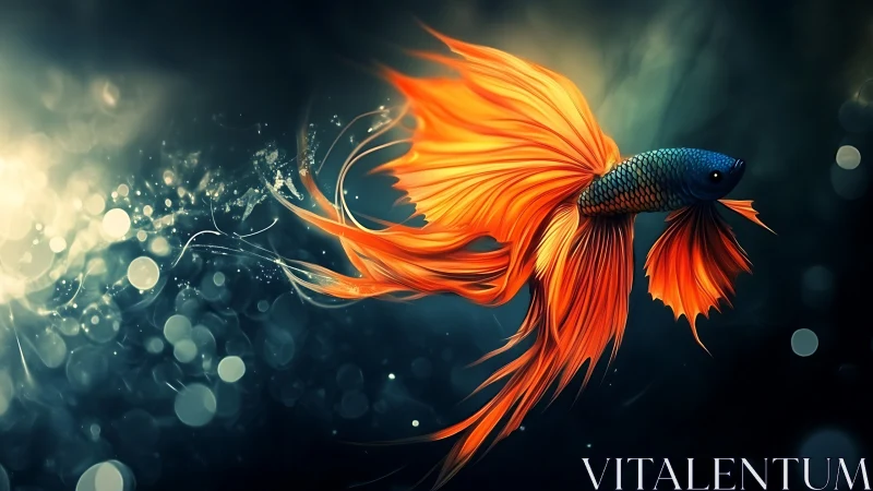 Fiery-tailed betta drifts like living silk through stardust