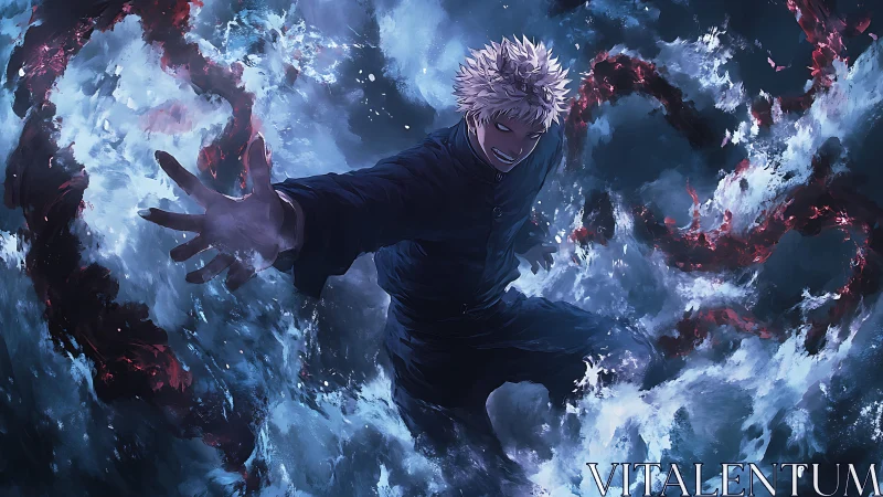 White-haired sorcerer commands raging blue cursed energy