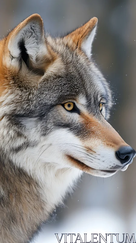 High-resolution winter portrait of grey wolf head profile