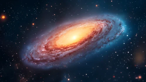 Spiral galaxy with luminous yellow core in star field.