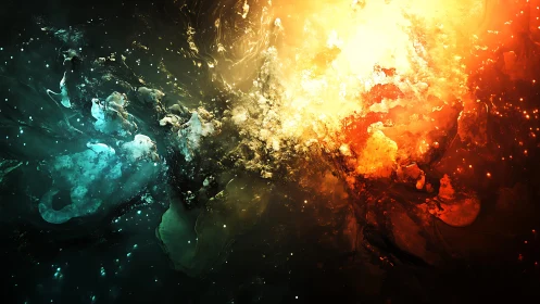 Abstract clash of blue and orange energy in digital art style.