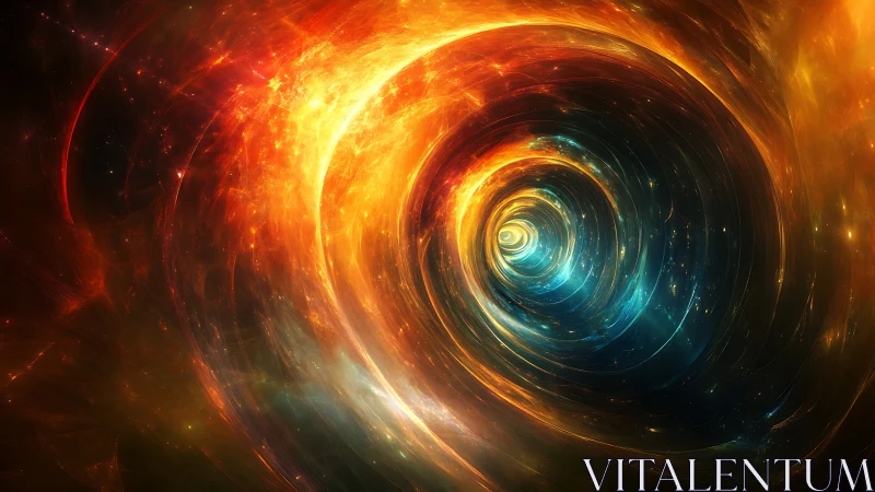 Spiral cosmic vortex with contrasting orange and blue light.