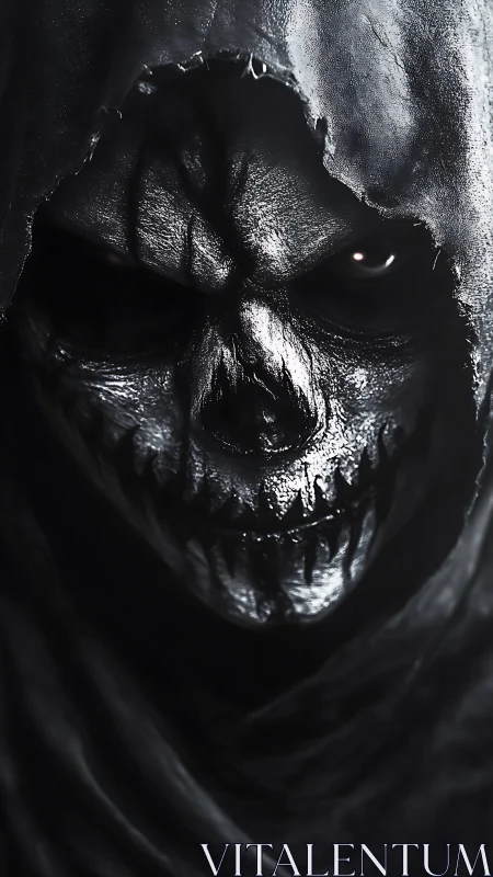 Digital painting of hooded skeletal wraith in high-contrast chiaroscuro.
