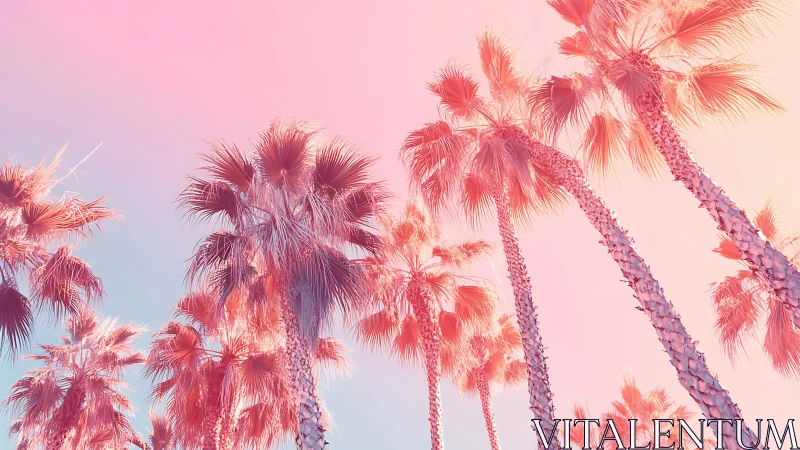 Palm trees glow under pastel sunset gradient sky